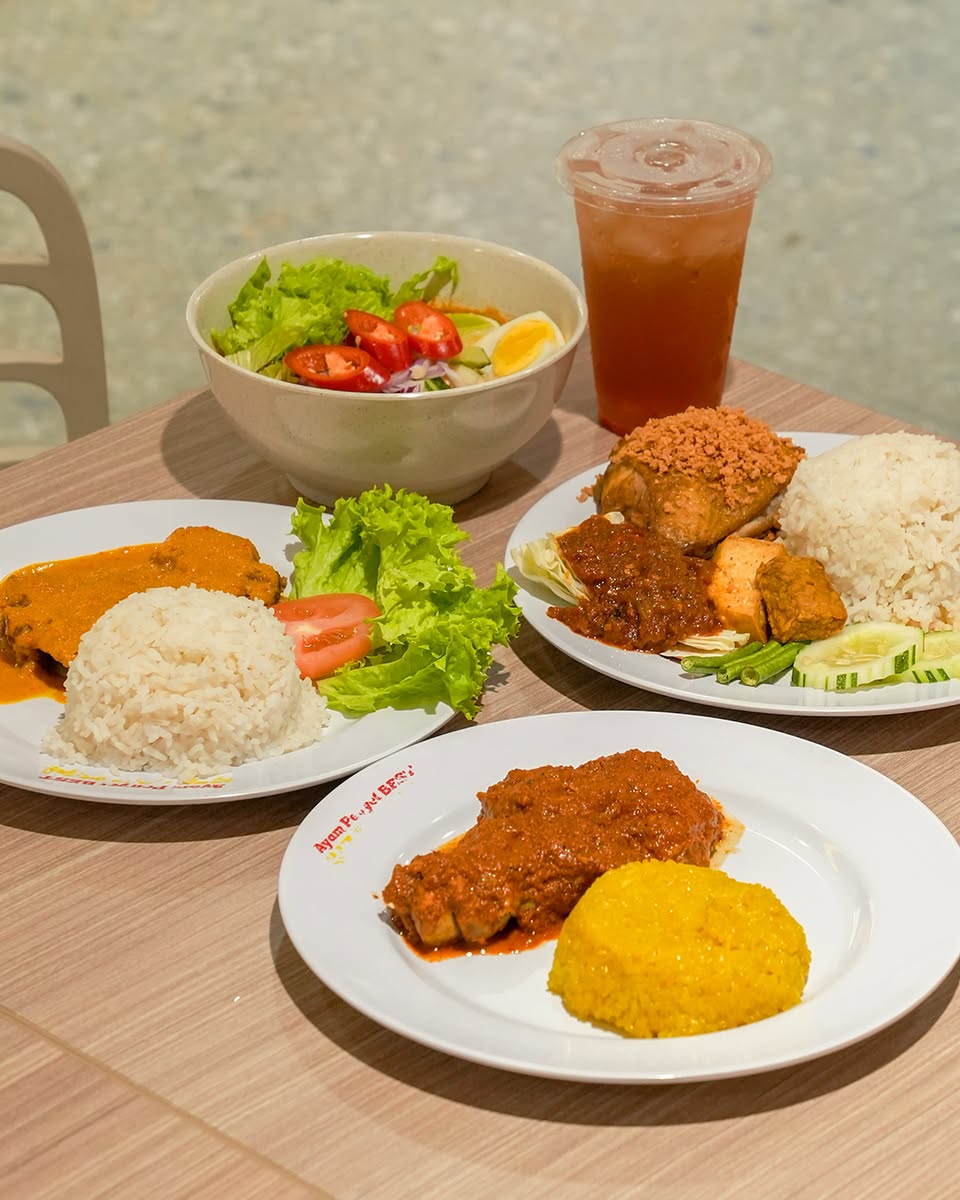 Delicious Nasi Ayam Penyet served with traditional sides