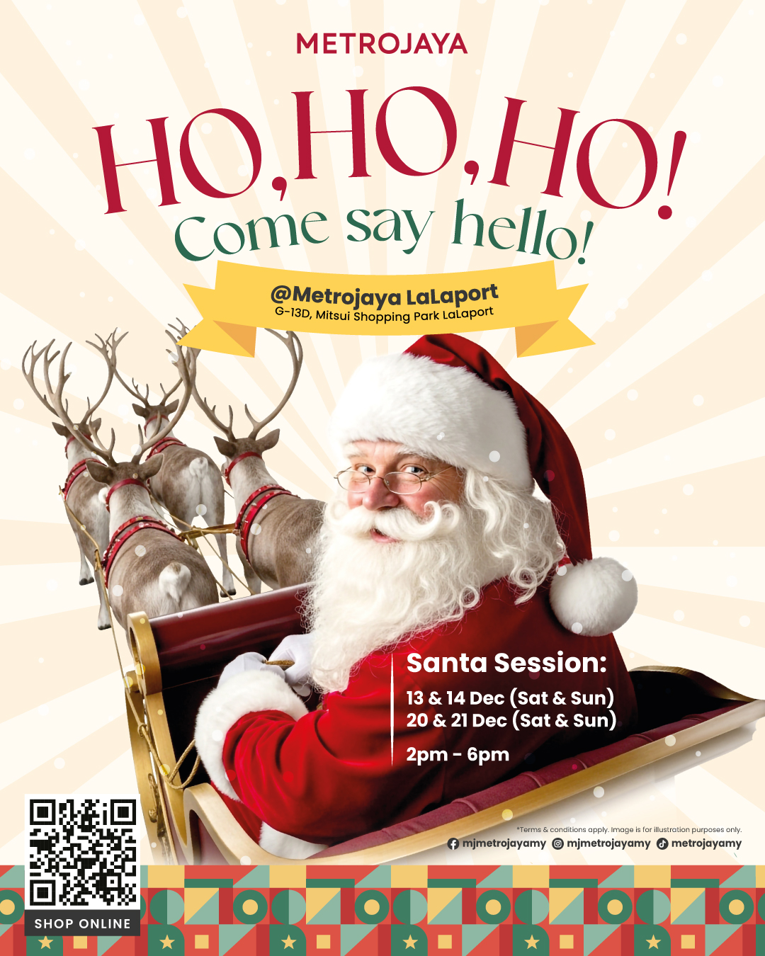 Santa Claus cheerfully greeting visitors at Metrojaya Lalaport