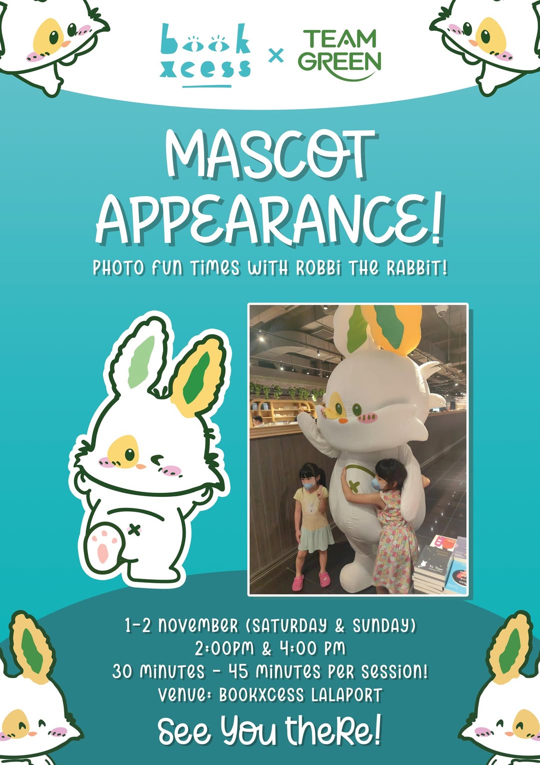 Robbi the Rabbit, a fluffy character, ready to meet fans.