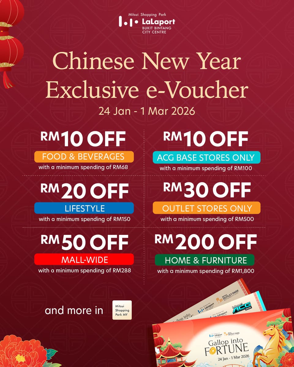 Festive Lunar New Year decorations and shopping displays