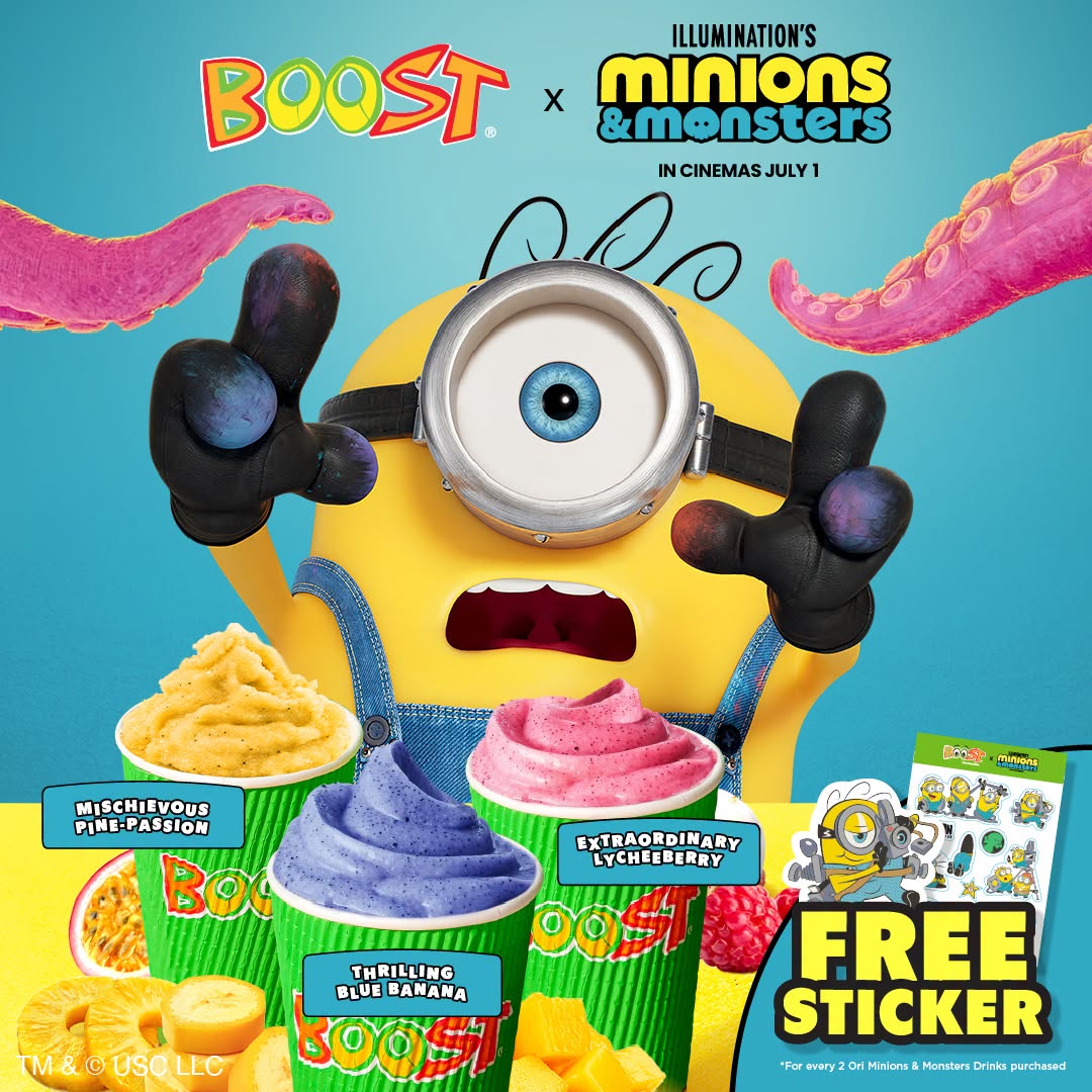 Boost Juice Minions and Monsters collaboration drinks