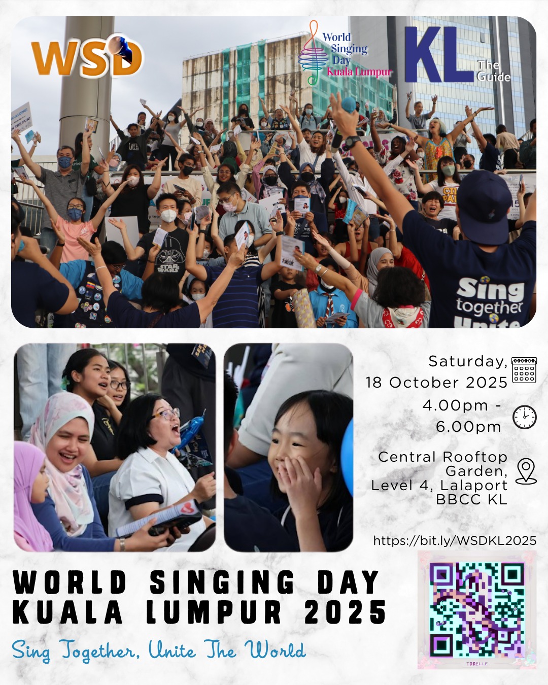 A diverse group of people singing joyfully together outdoors