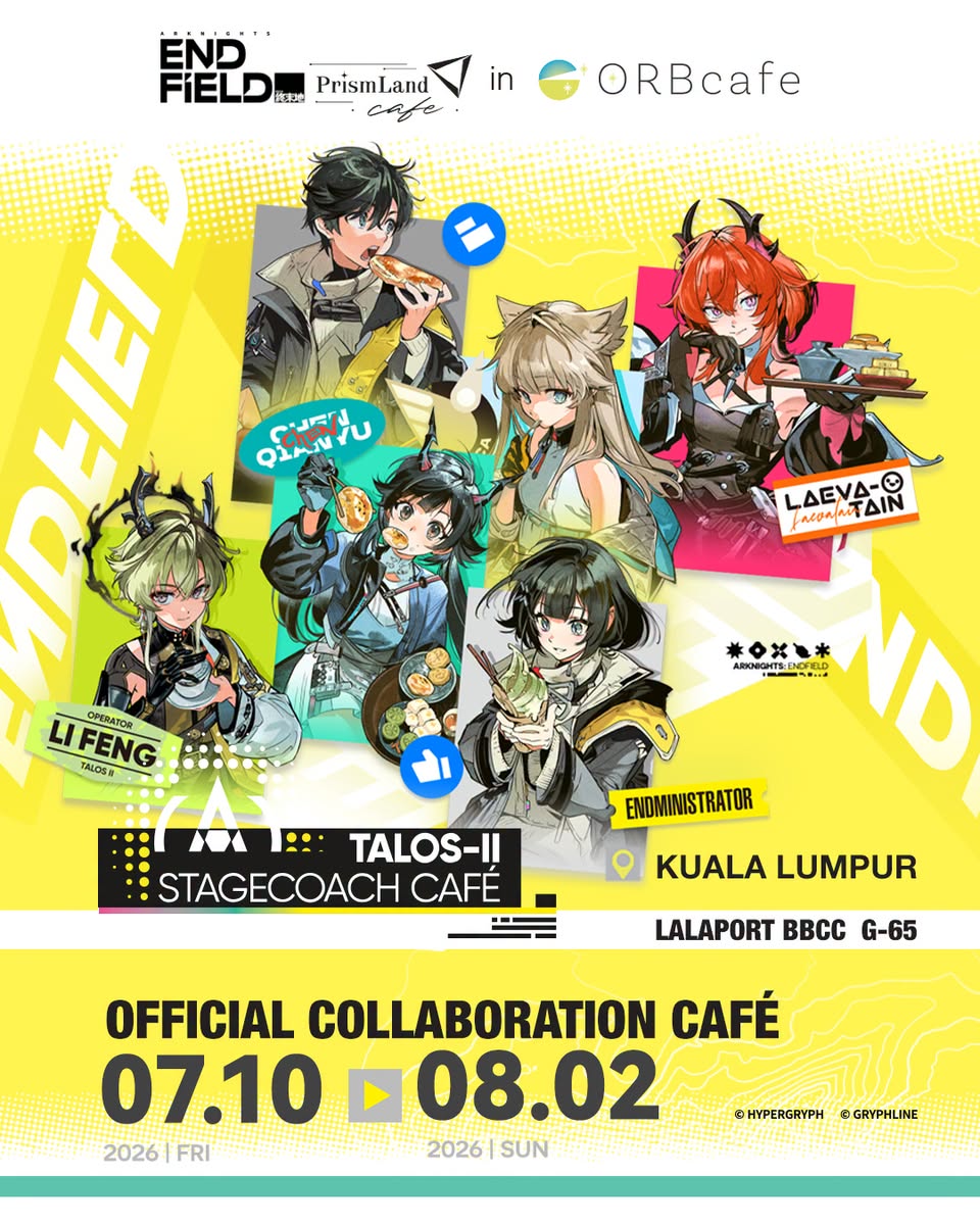 Arknights Endfield x PrismLand TALOS-II Stagecoach Cafe collaboration at ORBcafe Lalaport BBCC