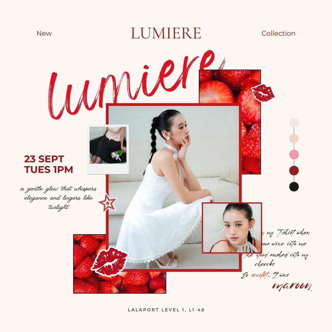 Elegant design from the Lumiere Collection, featuring white, pink, black, and maroon colors.