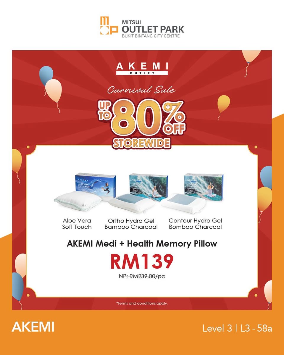 Akemi Outlet Carnival Sale banner showcasing discounts