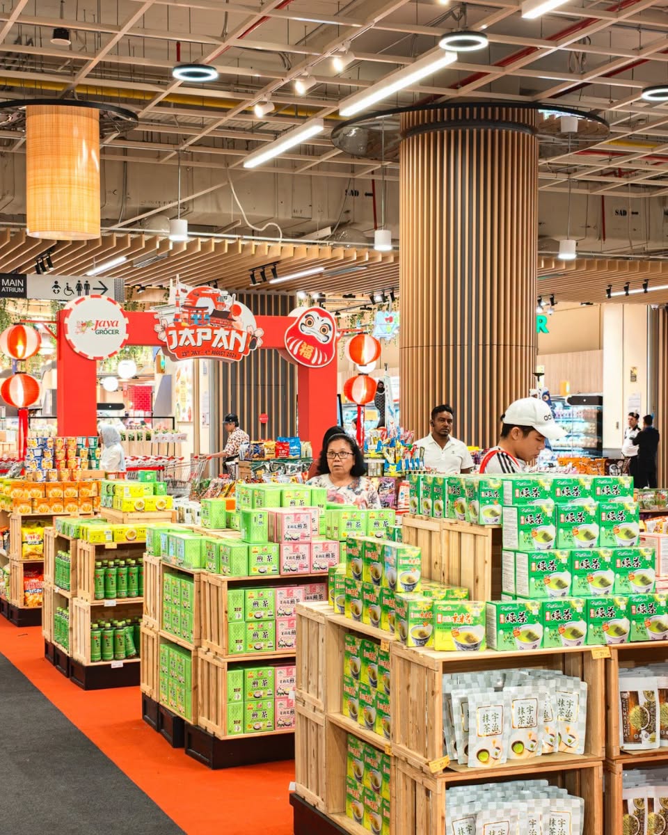 Japanese snacks and beverages on display at Jaya Grocer Japan Fair