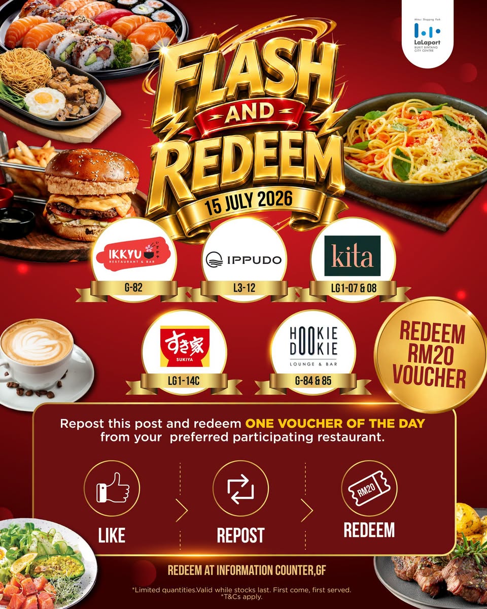 Flash and Redeem participating restaurants on 15 July 2026