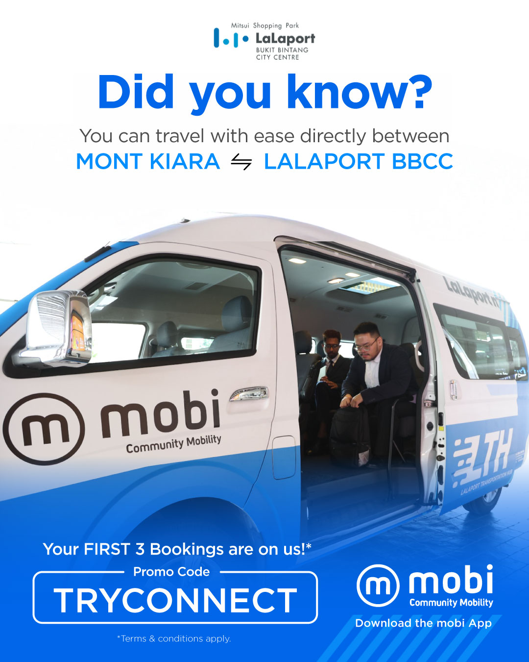 A spacious mobi van, ready for comfortable travel between city hubs.