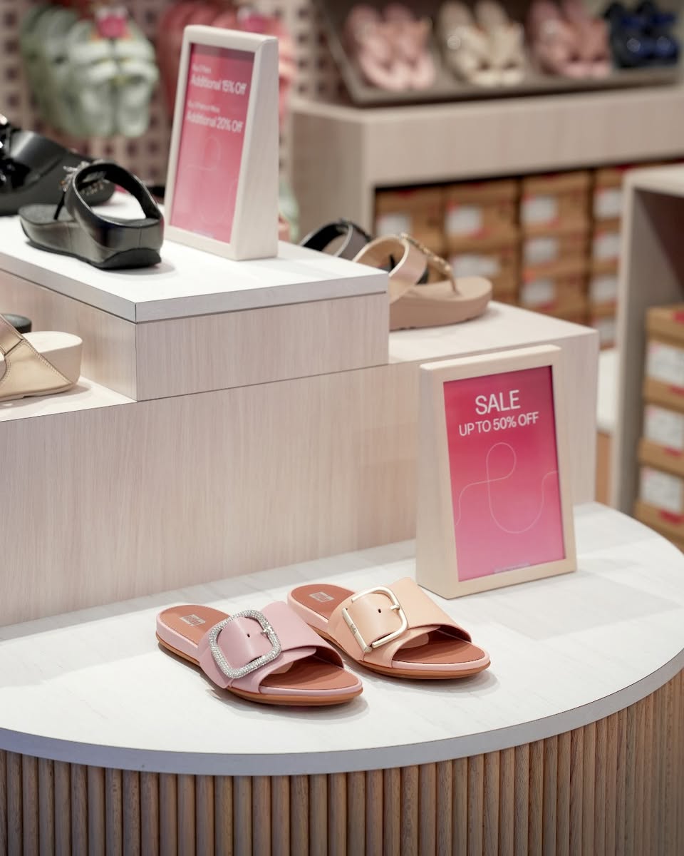 Collection of colorful FitFlop footwear.