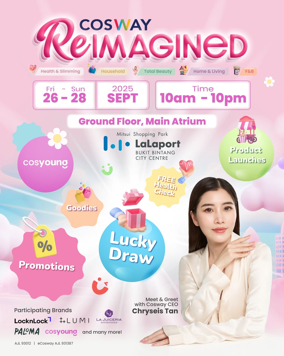 Promotional banner for Cosway Reimagined event featuring event details and highlights.