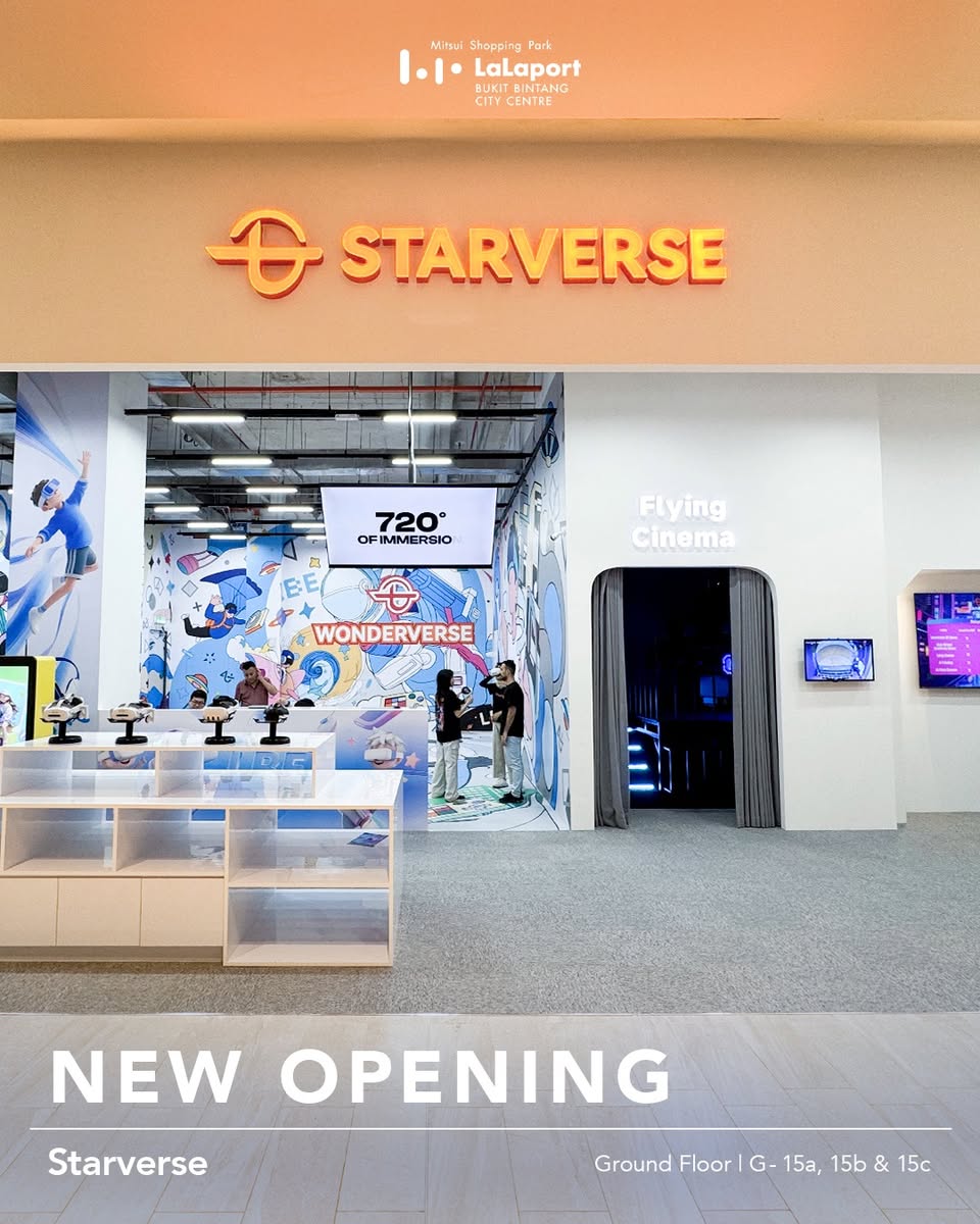A person experiencing a virtual reality environment at Starverse, looking engaged and surprised.