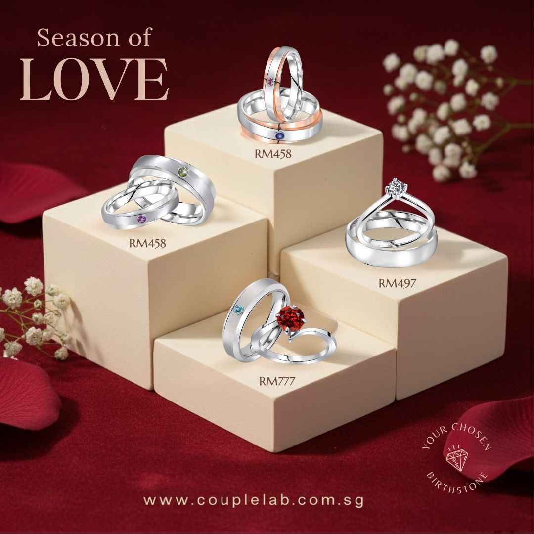 Close-up of a couple's ring set