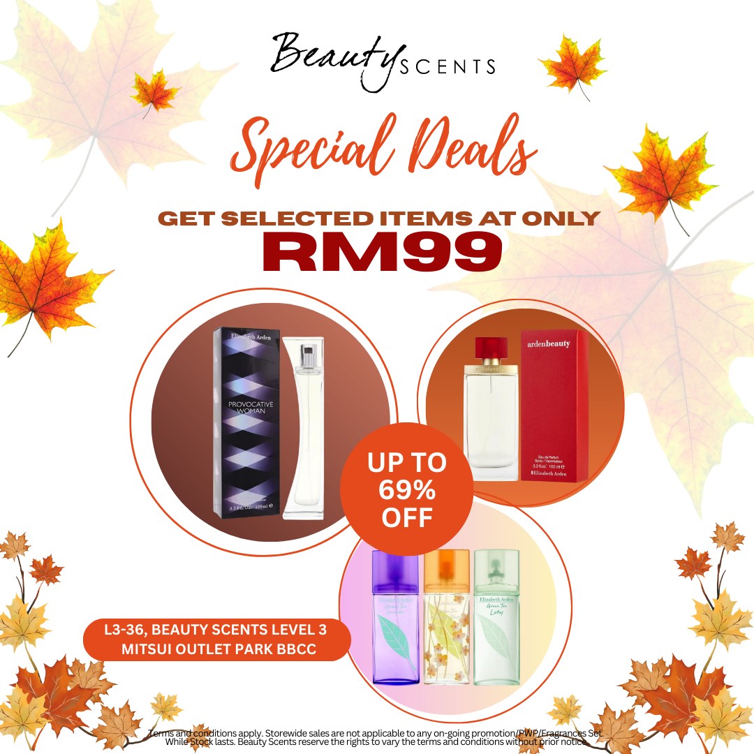 A vibrant display of perfume bottles and body mists at the Beauty Scents store.