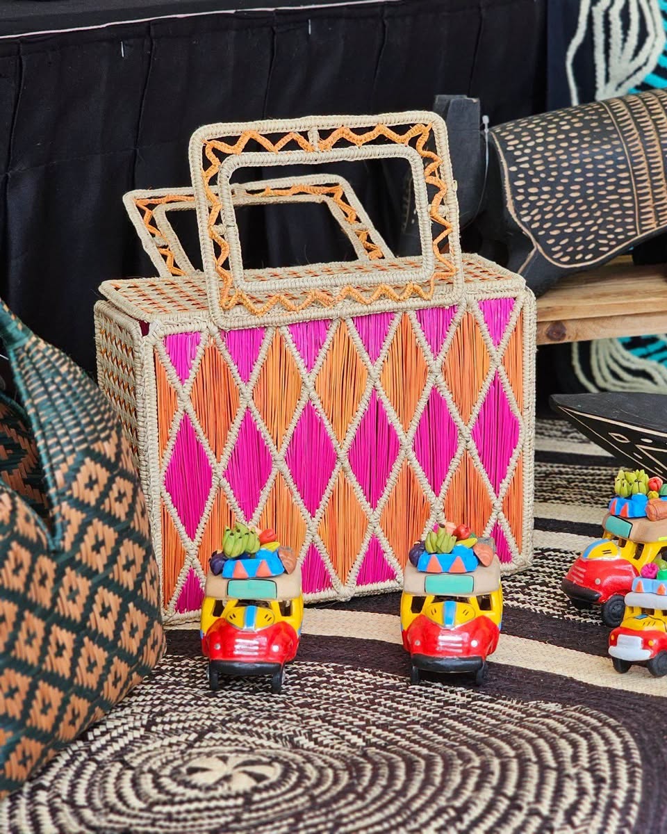 Handwoven straw tote bag and crafts at Colombia in Malaysia bazaar