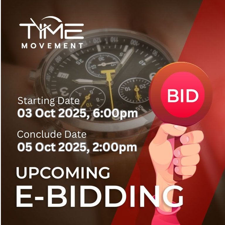 Time Movement e-Bidding promotional image showcasing luxury watches.