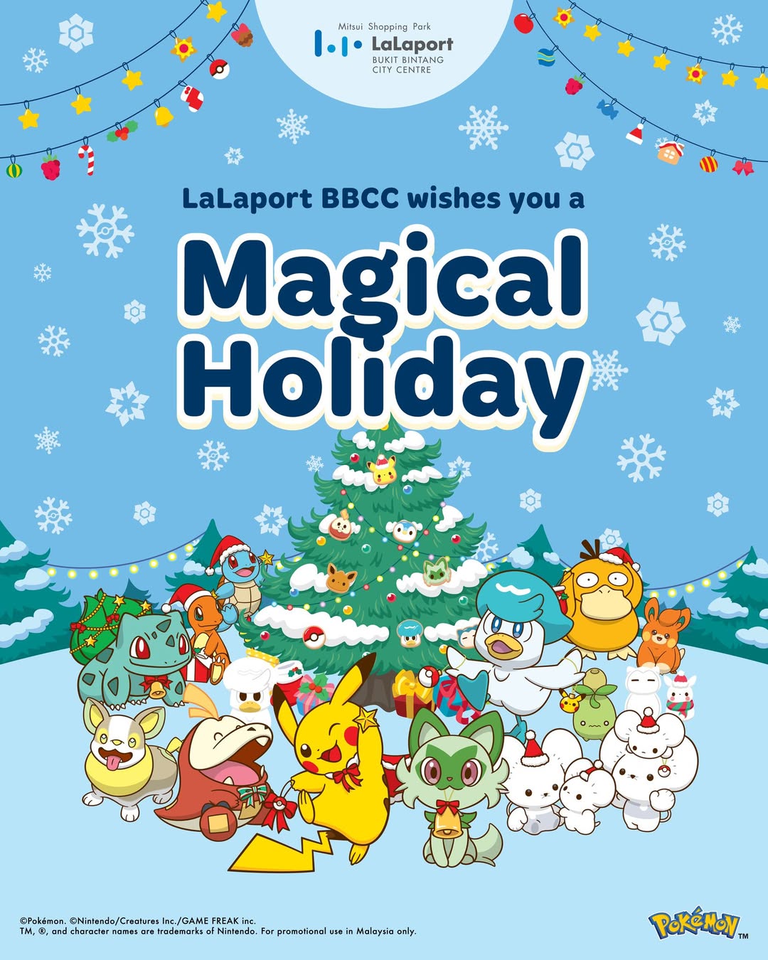 LaLaport BBCC holiday greeting featuring cheerful Pokémon characters