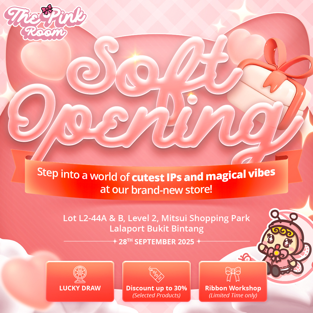 A vibrant display of popular character merchandise at The Pink Room.