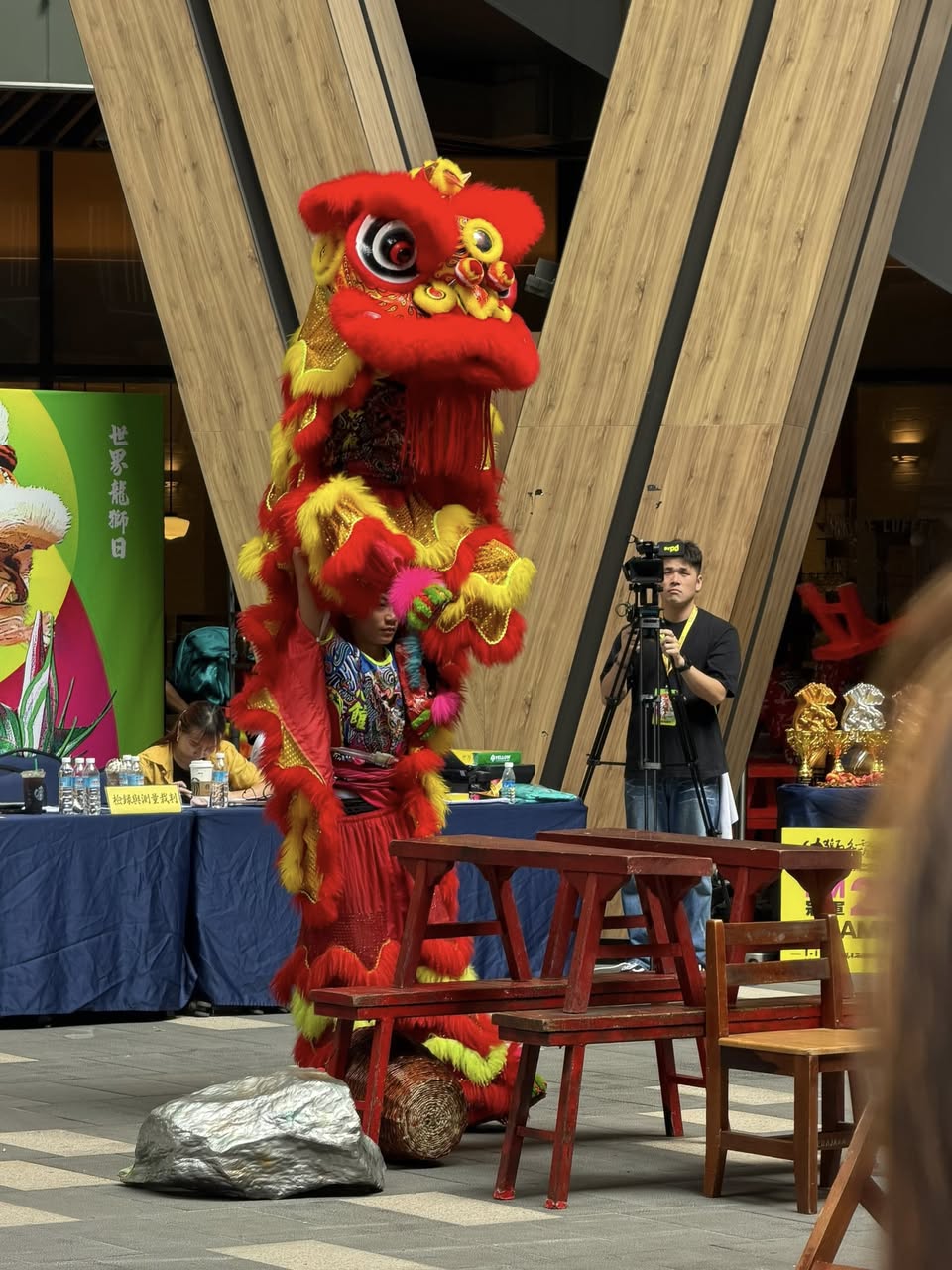 Vibrant lion dance costumes at WOW Plaza