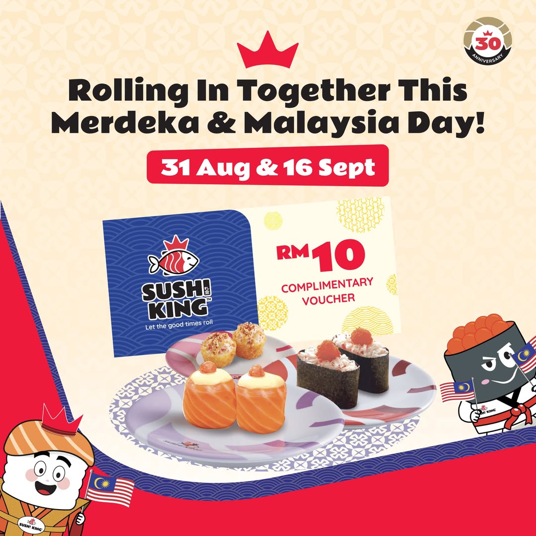 Delicious sushi spread at Sushi King, celebrating Malaysia Day