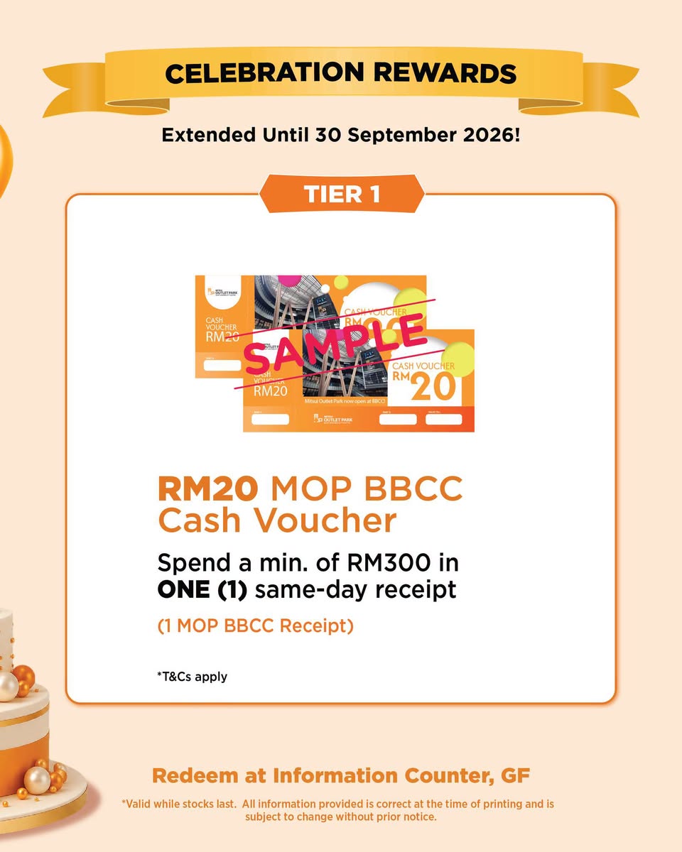 MOP BBCC RM20 cash voucher tier 1 reward