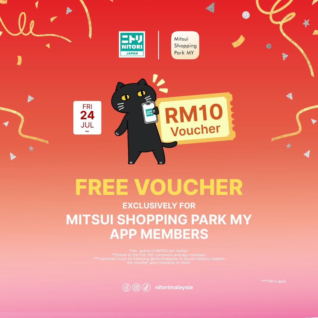 RM10 voucher for Mitsui Shopping Park MY app members