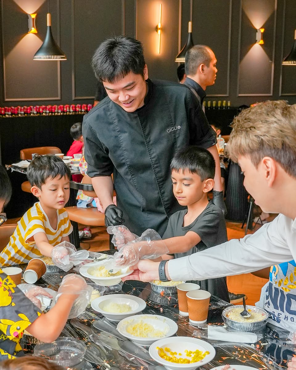 Children learning to shape ingredients