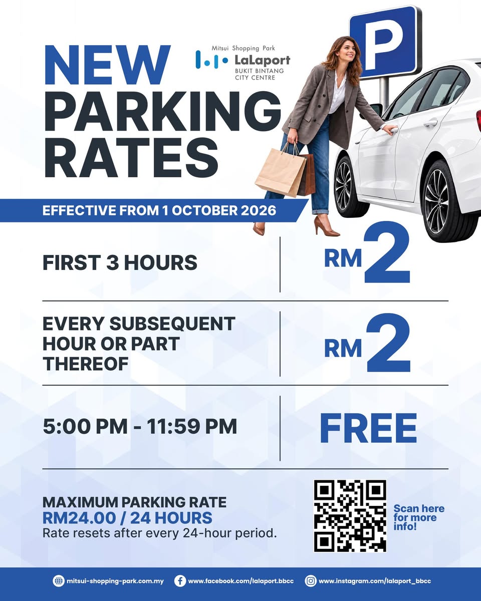 LaLaport BBCC parking rate details effective 1 October 2026