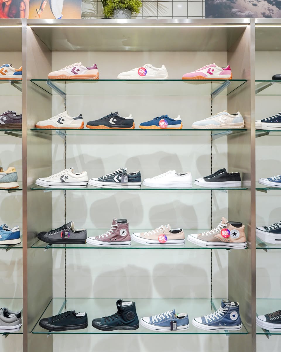 Close-up of new footwear styles available in-store