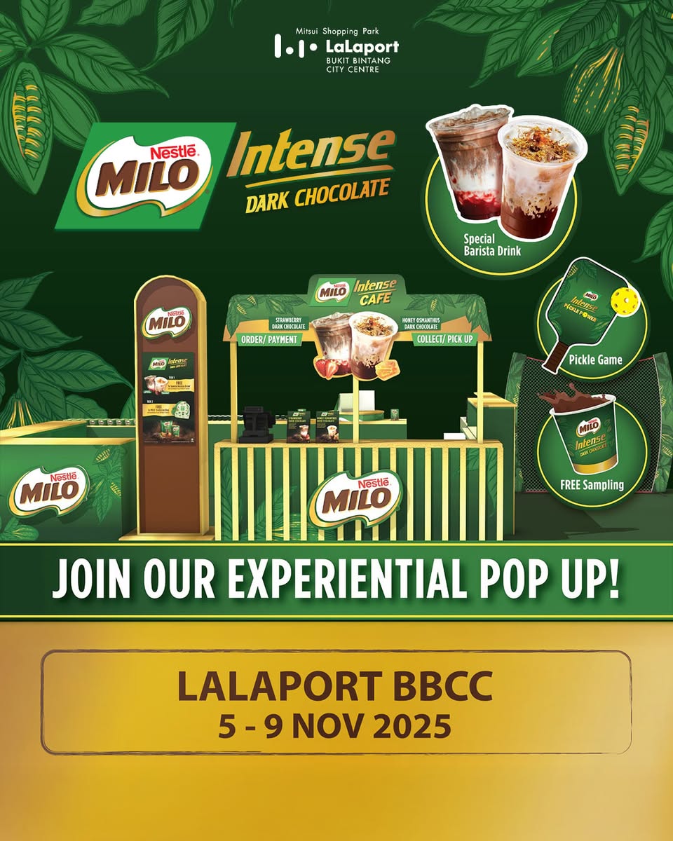 A display of MILO Intense Dark Chocolate products and exclusive barista creations