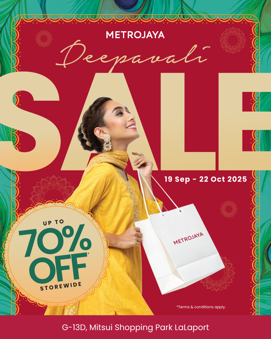 Festive Deepavali shopping display featuring clothing and accessories