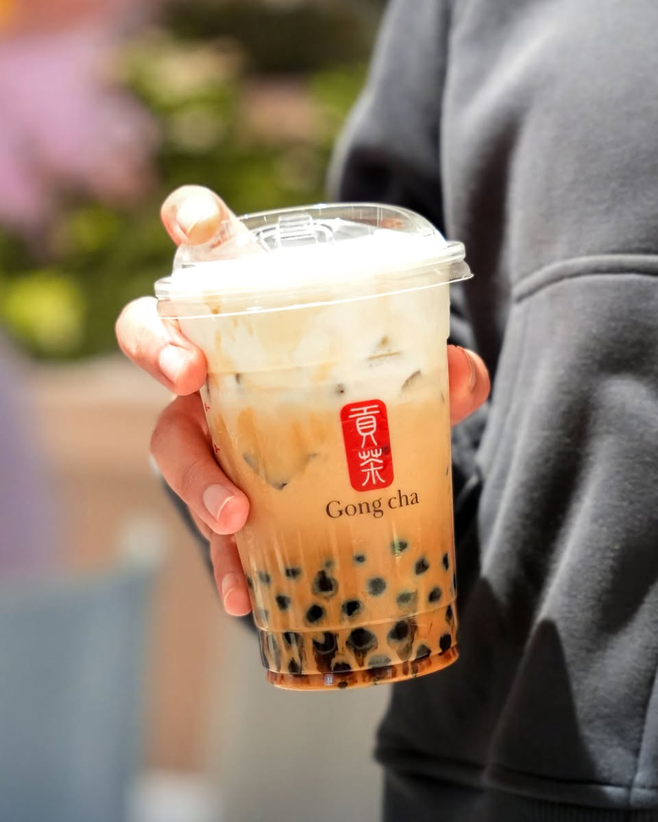 Gong Cha Biscoff Smoothie with whipped topping and cookie crumbs