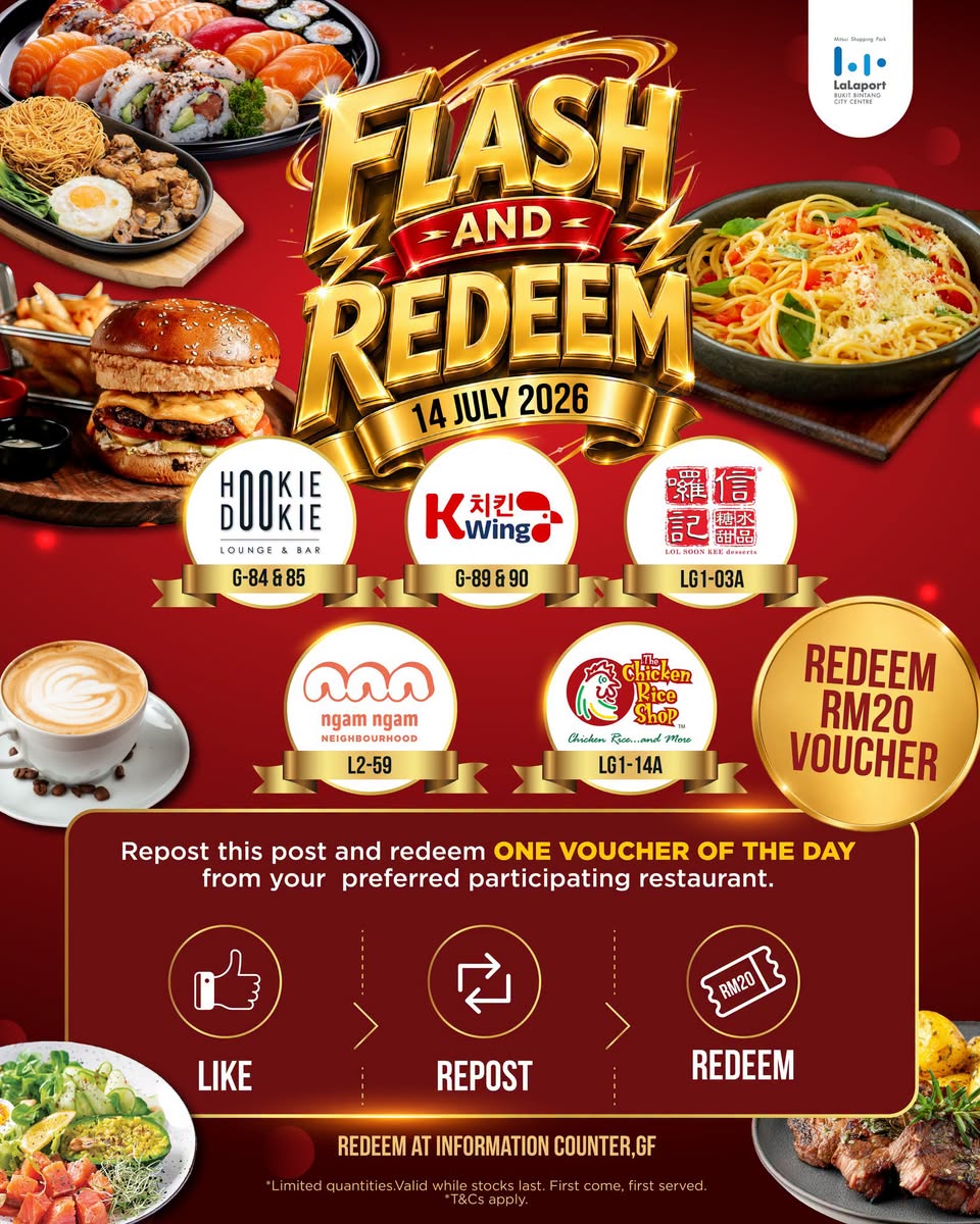 Flash and Redeem participating restaurants on 14 July 2026