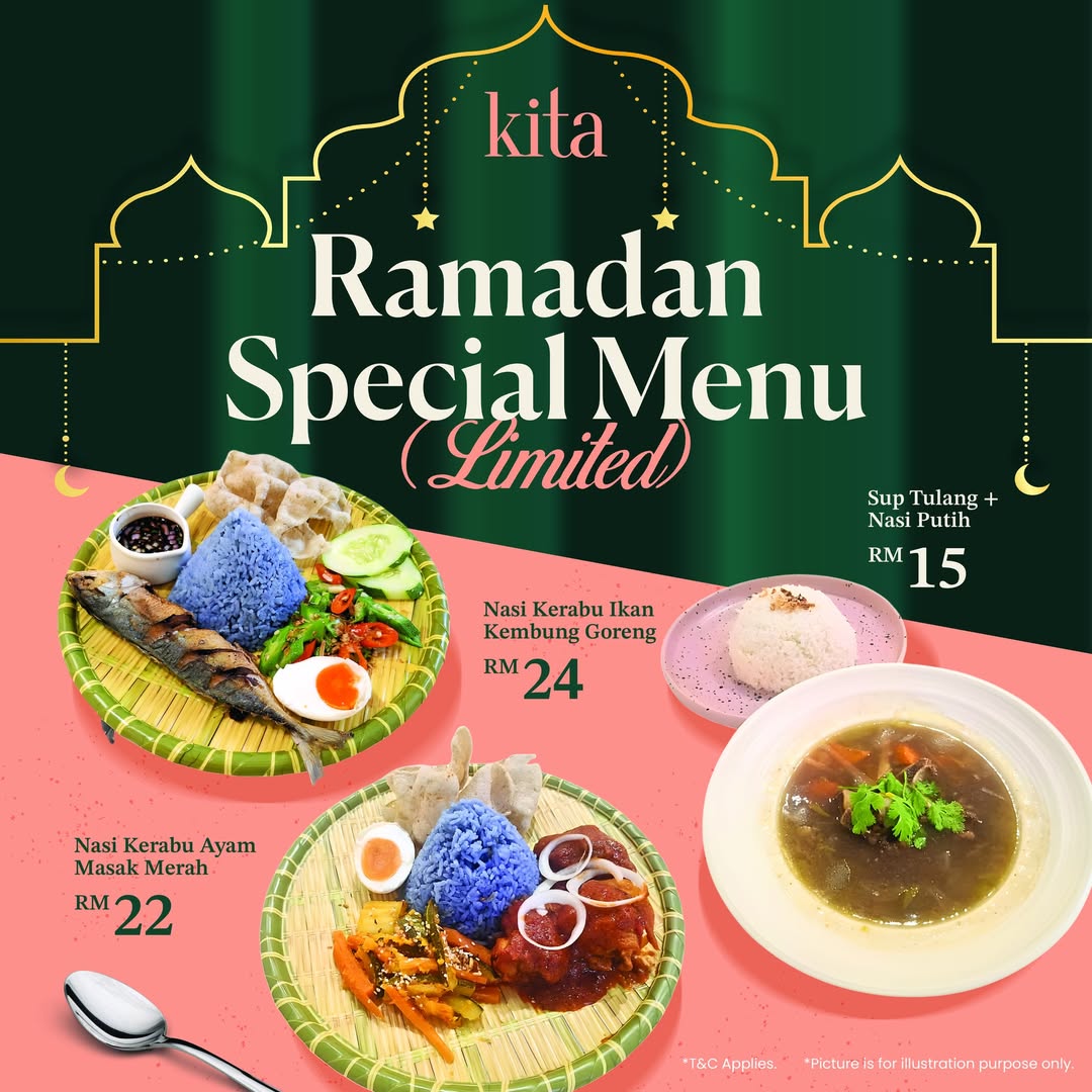 A delicious spread of traditional Malaysian Ramadan dishes featuring Nasi Kerabu and Sup Tulang