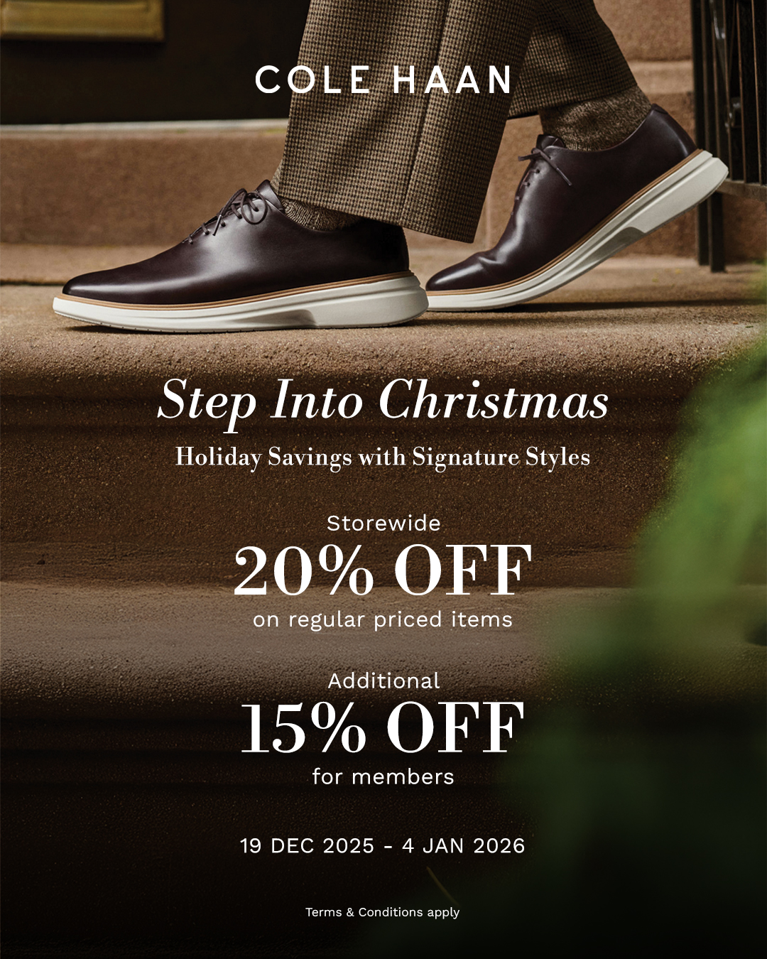 A festive display of Cole Haan footwear and accessories for the holiday season.