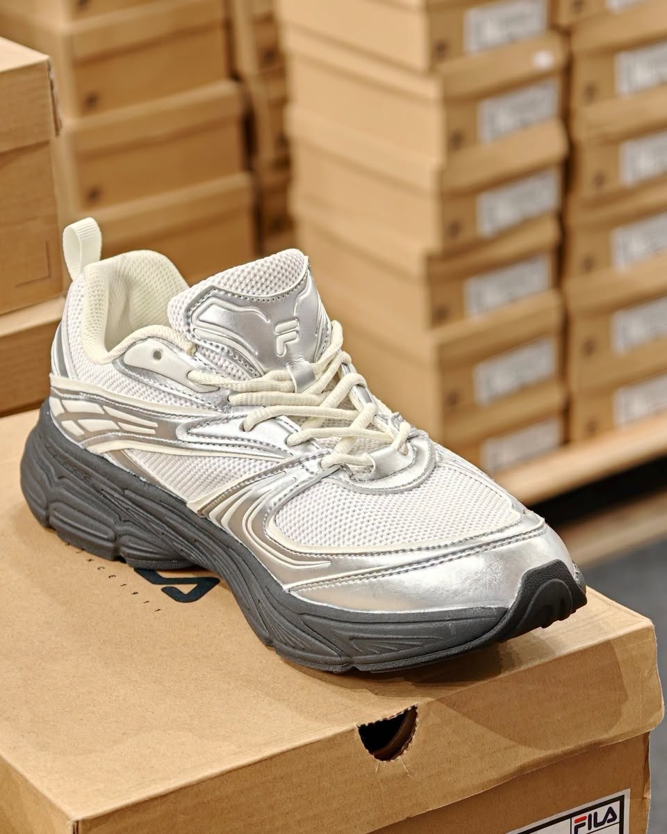 FILA sneaker with metallic silver accents at clearance pop-up