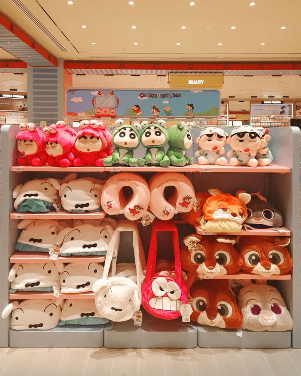 Colorful character-themed zones inside the store